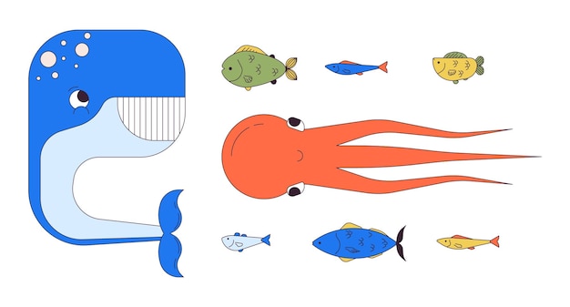 Deep Sea Creatures 2D lineare Zeichentrickfiguren-Set