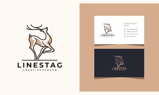 Vektor deer antilope stag minimalistisches kreatives logo-design mit visitenkarte