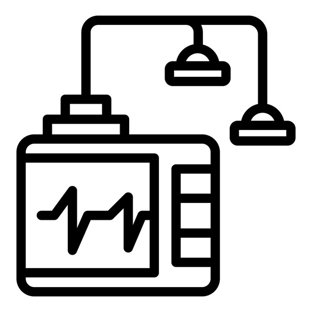 Vektor defibrillator-ausrüstungssymbol umriss des defibrillator-ausrüstungsvektorsymbols für webdesign isoliert auf weißem hintergrund