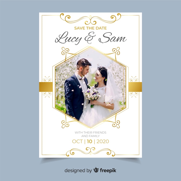 Dekorative Hochzeitseinladungsschablone mit Foto