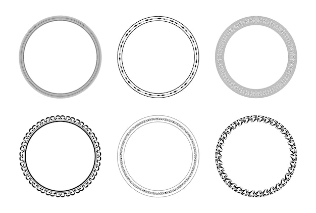 Dekorative Kreisrahmenvorlage Design-Set von sechs runden Randvektoren in einzigartigem Muster