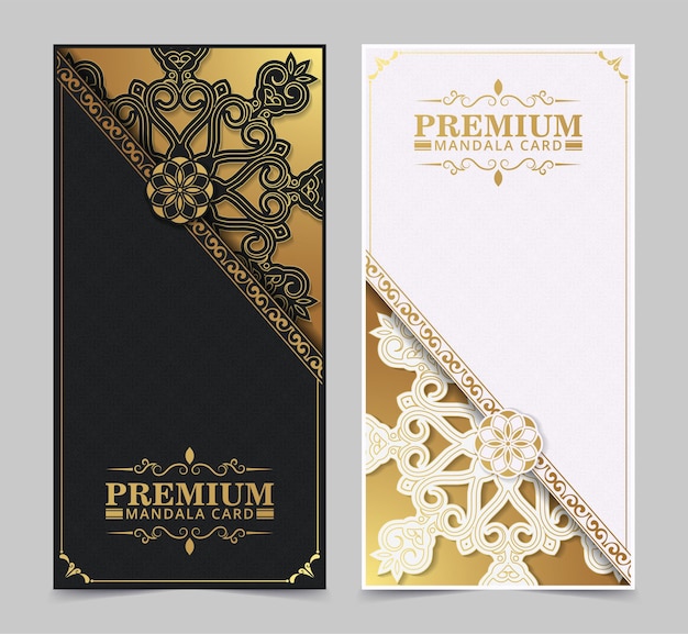 Dekorative luxus-mandala-karte in goldfarbe