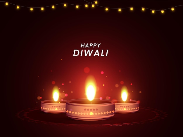 Dekorative öllampe für die diwali-festfeier im bokeh-lichthintergrund