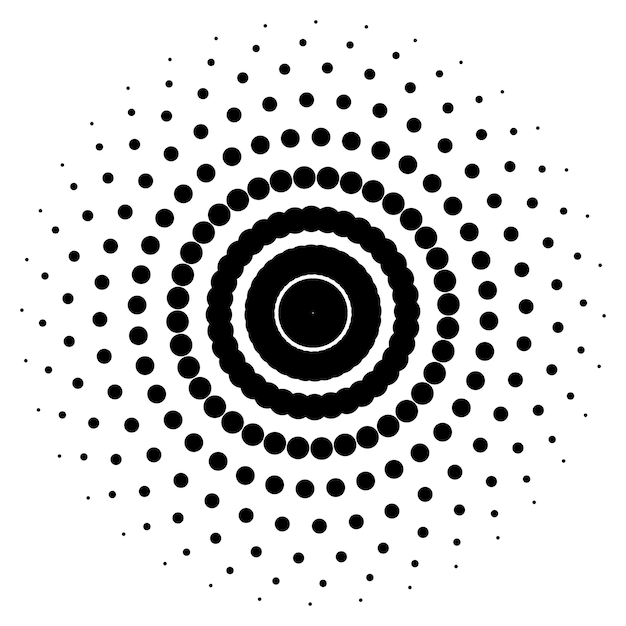 Dekorative runde gepunktete blume isoliert auf weißem hintergrund schwarzes halbton-mandala