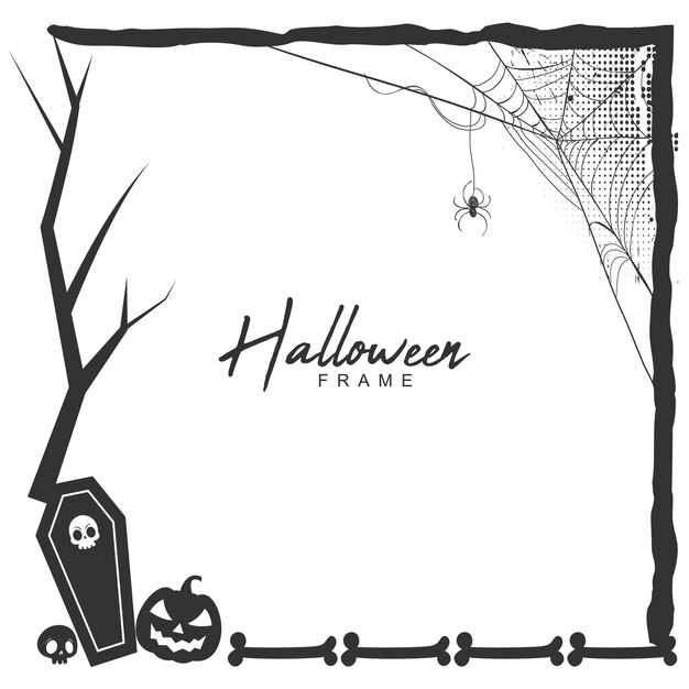 Vektor dekorativer rahmen der halloween-silhouette mit spinnenrahmen und gruseligem baum