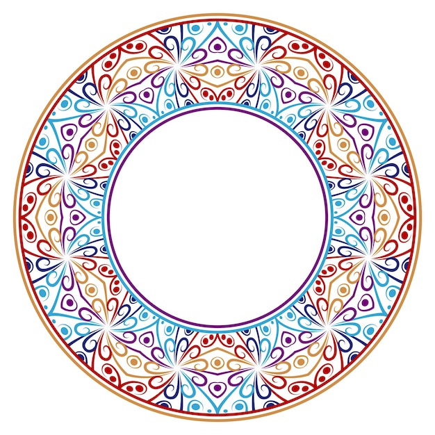 Dekoratives rundes Ornament Rand aus Keramikfliesen Muster für Teller oder Geschirr Islamische indisch-arabische Motive Design mit Porzellanmuster Abstrakter floraler Ornamentrand