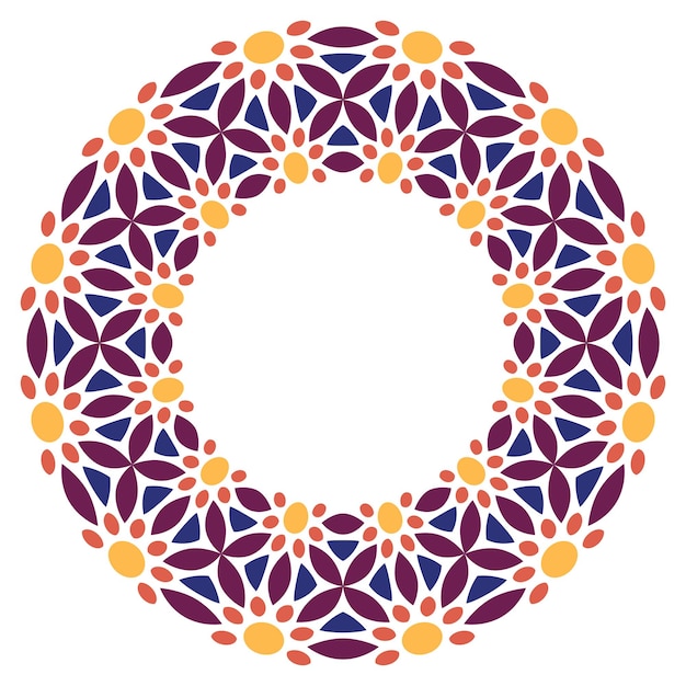 Vektor dekoratives rundes ornament rand aus keramikfliesen muster für teller oder geschirr islamische indisch-arabische motive design mit porzellanmuster abstrakter floraler ornamentrand