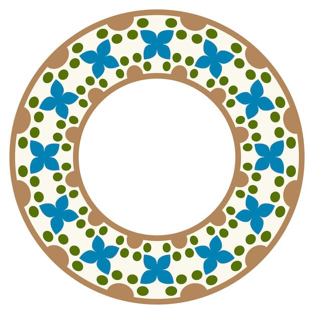 Dekoratives rundes ornament rand aus keramikfliesen muster für teller oder geschirr islamische indisch-arabische motive design mit porzellanmuster abstrakter floraler ornamentrand