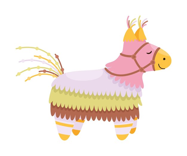 Dekorierte mexikanische Pinata-Lama als farbenfrohes Spielzeug aus Papiermache mit Leckereien für Kinderfeiern Vektorillustration