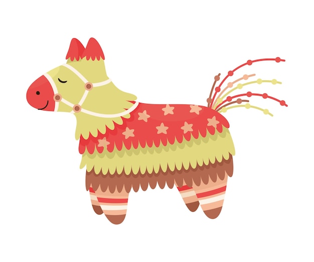 Dekorierte mexikanische Pinata-Lama als farbenfrohes Spielzeug aus Papiermache mit Leckereien für Kinderfeiern
