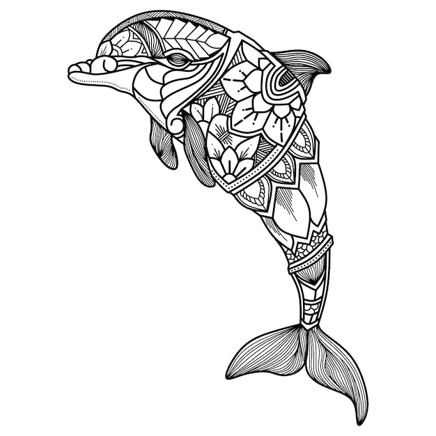 Delfin-Mandala-Linienkunst