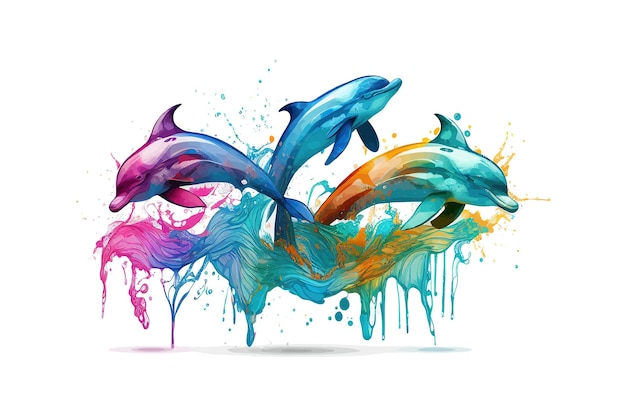 Vektor delfine schwimmen im meer. bunte sommervorlage. vektor-illustrationsdesign