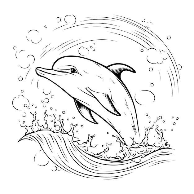 Vektor delphin springt aus dem wasser auf weißem hintergrund. vektorillustration