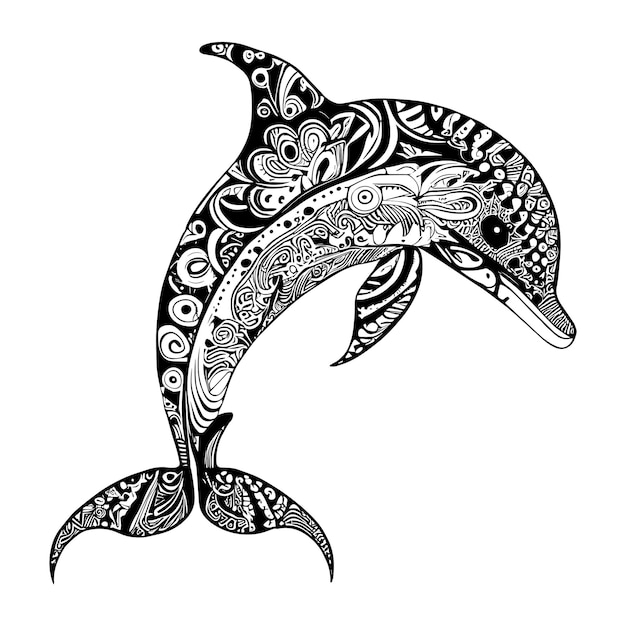 Delphin-Tier-Ornamente, Vektorgrafik, handgezeichnet