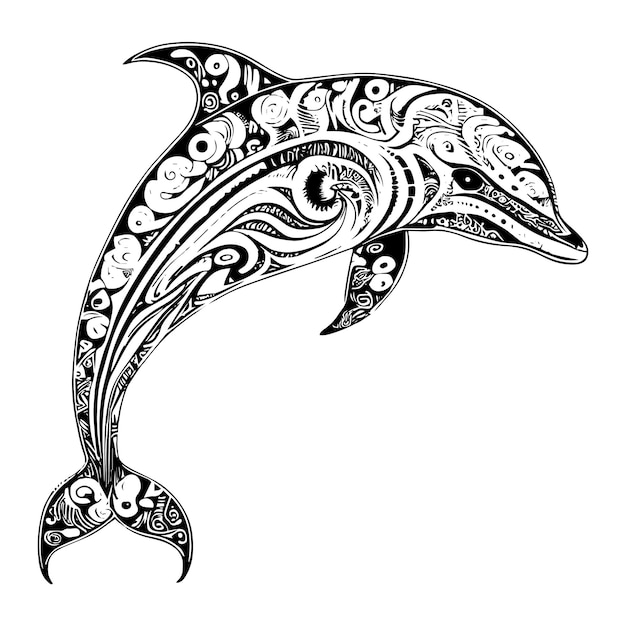 Delphin-Tier-Ornamente, Vektorgrafik, handgezeichnet