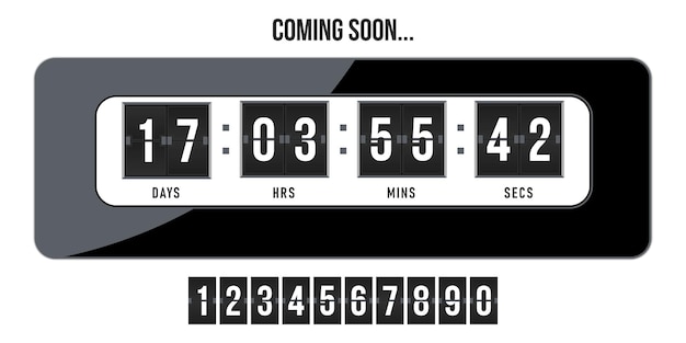 Vektor demnächst erhältlich countdown-timer mit scoreboard-hintergrund zähler-timer-anzeige