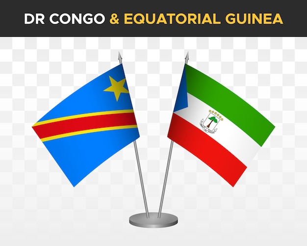 Demokratische republik kongo dr vs äquatorialguinea schreibtischflaggen mockup isolierte 3d-vektorillustration