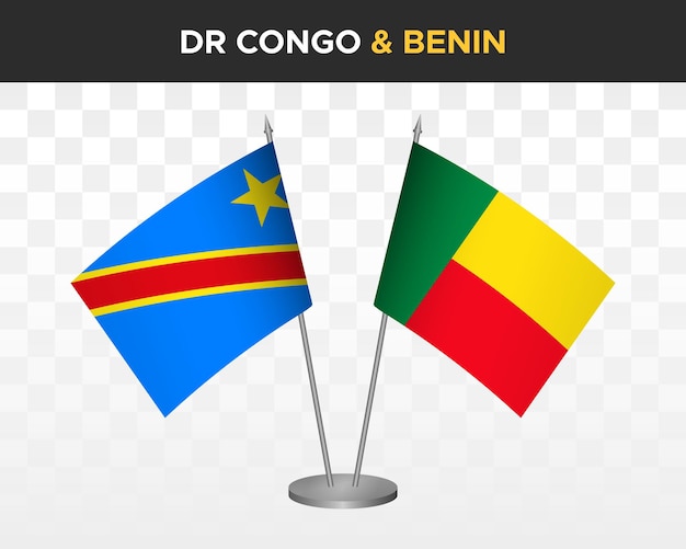 Demokratische republik kongo dr vs benin schreibtischflaggen mockup isolierte 3d-vektorillustration