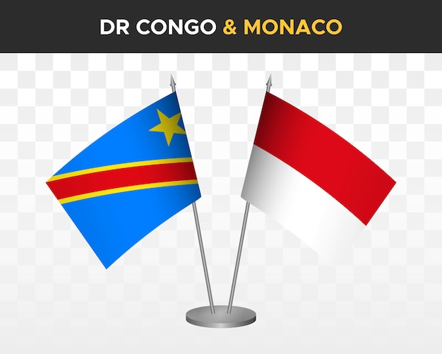 Demokratische Republik Kongo DR vs Monaco Schreibtischflaggen Mockup isolierte 3D-Vektorillustration