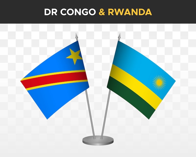 Demokratische Republik Kongo DR vs Ruanda Schreibtischflaggen Mockup isolierte 3D-Vektorillustration