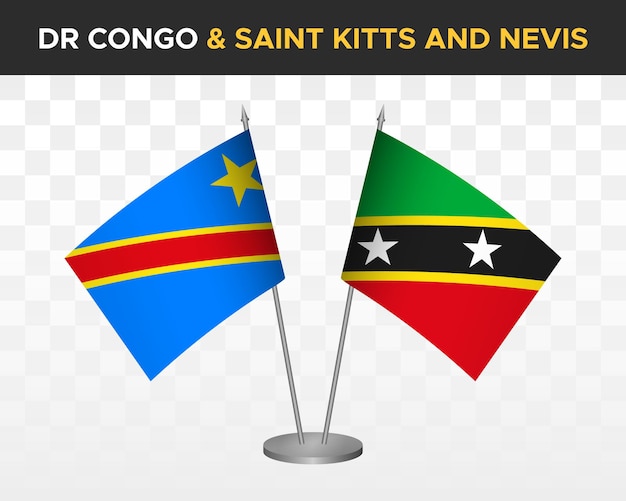 Demokratische Republik Kongo DR vs Saint Kitts Nevis Schreibtischflaggen Mockup isolierte 3D-Vektorillustration