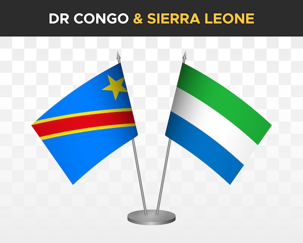 Demokratische Republik Kongo DR vs Sierra Leone Schreibtischflaggen Mockup isolierte 3D-Vektorillustration