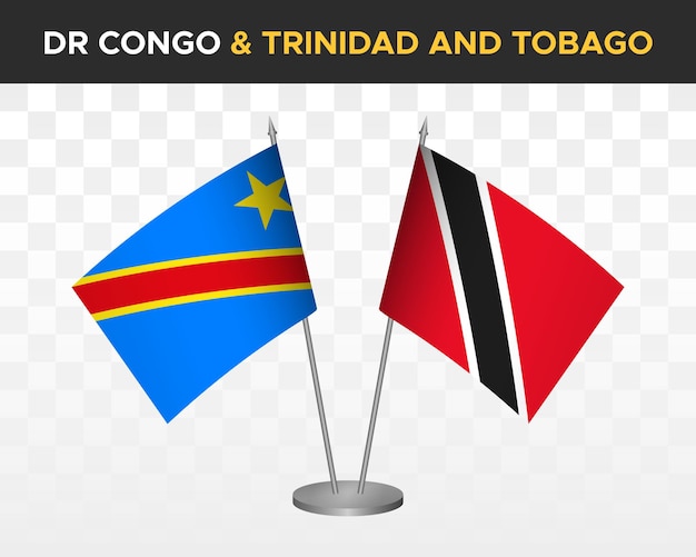 Demokratische republik kongo dr vs trinidad tobago schreibtischflaggen mockup isolierte 3d-vektorillustration