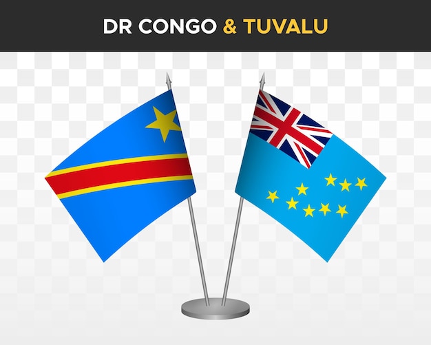 Demokratische republik kongo dr vs tuvalu schreibtischflaggen mockup isolierte 3d-vektorillustration