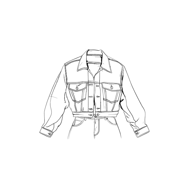 Denim Jacket Line Art Fashion Vektor-Illustrationsdesign