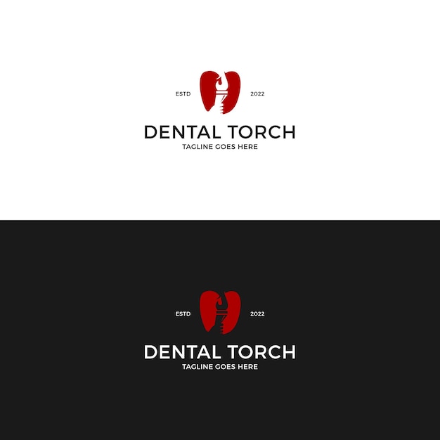 Dental mit fackel im negativen raum logo-design-inspiration