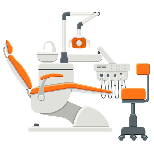 Dental services concept mit flachen symbolen zahnarztstuhl. isolierte vektorillustration