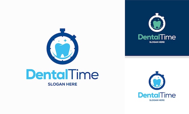 Dental time check-logo entwirft konzeptvektor, zahnarzt-logo-vorlage symbol-symbol