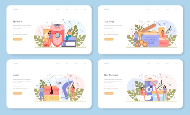 Depilation und Epilation Webbanner oder Landing Page Set Haarentfernungsmethode