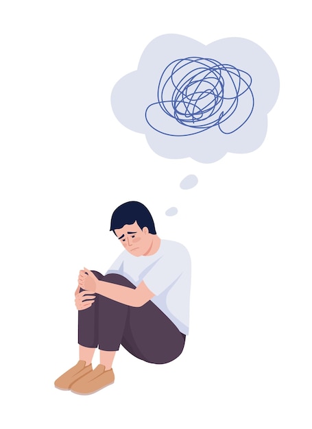 Depressiver Mann halbflacher Farbvektorcharakter