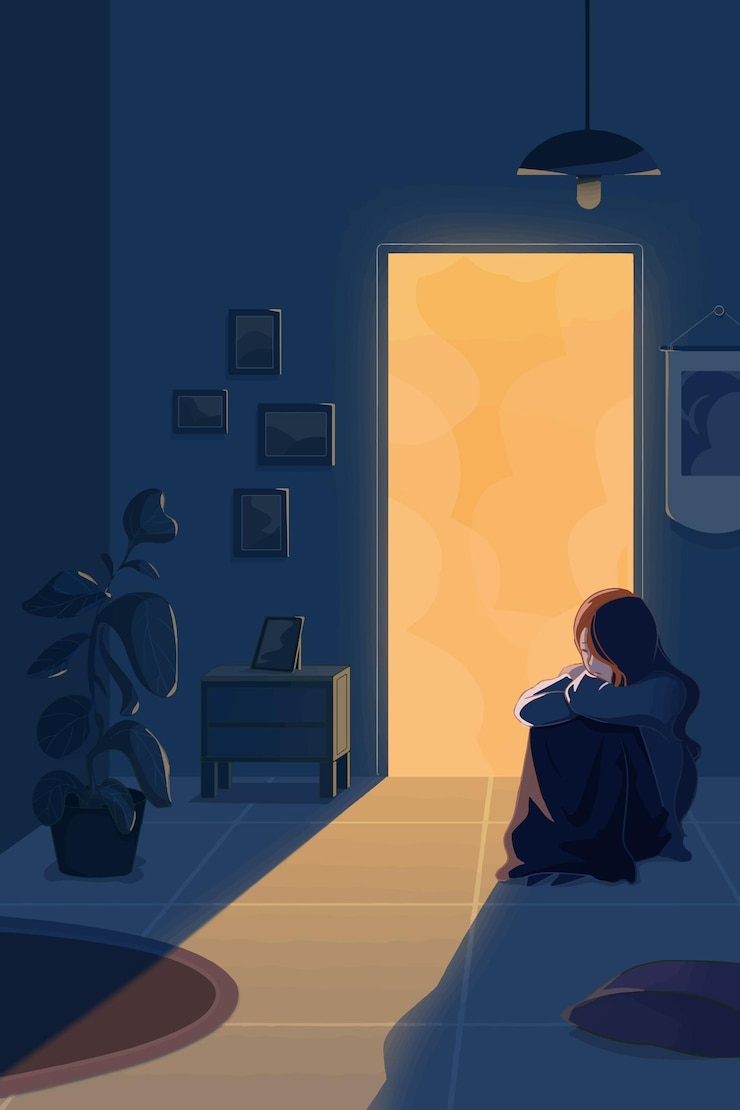 Vektor depressives mädchen im zimmer poster