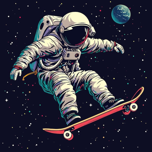 Der astronaut spielt skateboard im weltraum