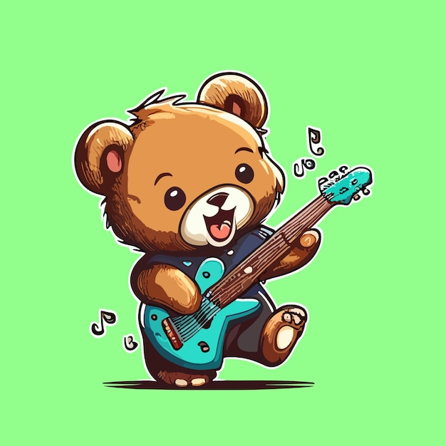 Der bär, der gitarre spielt, cartoon, cartoonbär.