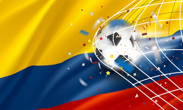 Der Ball im Fußballnetz Zielvektorkonzept mit Flagge Ecuadors 3d-Vektorbanner mit Unschärfeeffekt