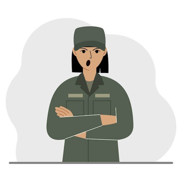 Der beruf eines soldaten eine frau in militäruniform armee und militärkonzept flache vektorgrafik