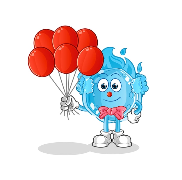 Der blaue kometenclown mit ballonvektor zeichentrickfigur