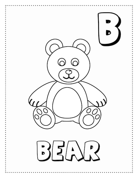 Vektor der buchstabe b steht für die malseite „bär“. malbuch mit buchstaben für kinder