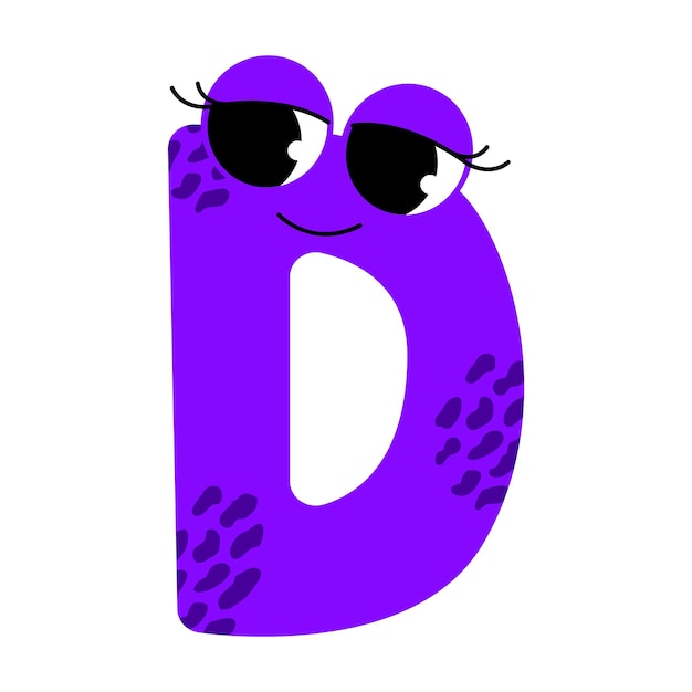 Der buchstabe d. symbol aus dem monsteralphabet. isoliert auf weißem hintergrund. vektor-illustration.