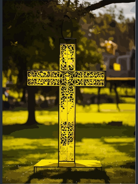 Vektor der christliche kreuz, der in einen ruhigen see versenkt ist und die taufe und wiedergeburt symbolisiert, ist das konzept des heiligen freitags.