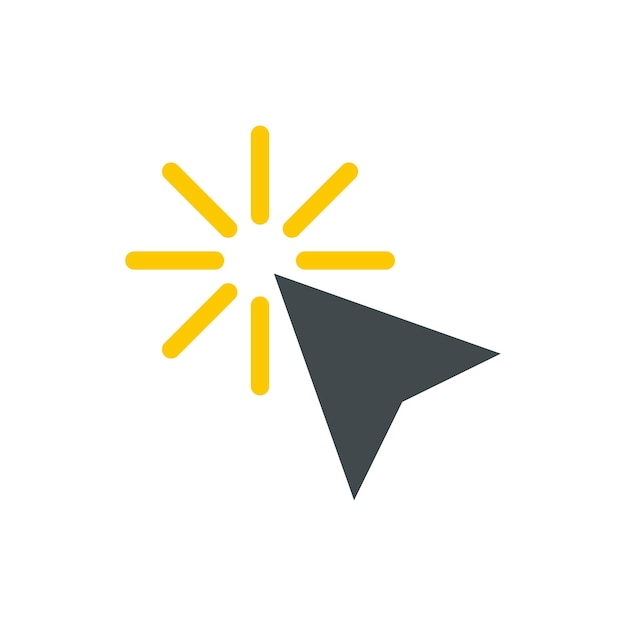 Der Cursor des Mauspfeils klickt auf das Symbol im flachen Stil, isoliert auf weißem Hintergrund. Computer- und Internet-Symbol