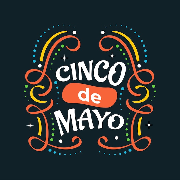 Der farbenfrohe Cinco de Mayo-Schriftzug kann für Bannerposter und Grußkarten verwendet werden