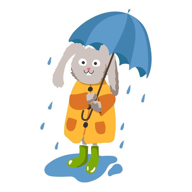 Der Hase versteckt sich vor dem Regen unter dem Regen Illustration für Kinder