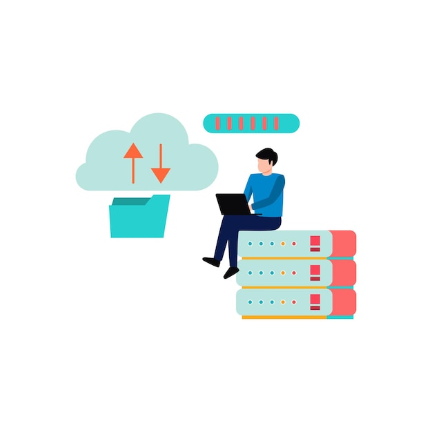 Der Junge arbeitet an einem Cloud-Server