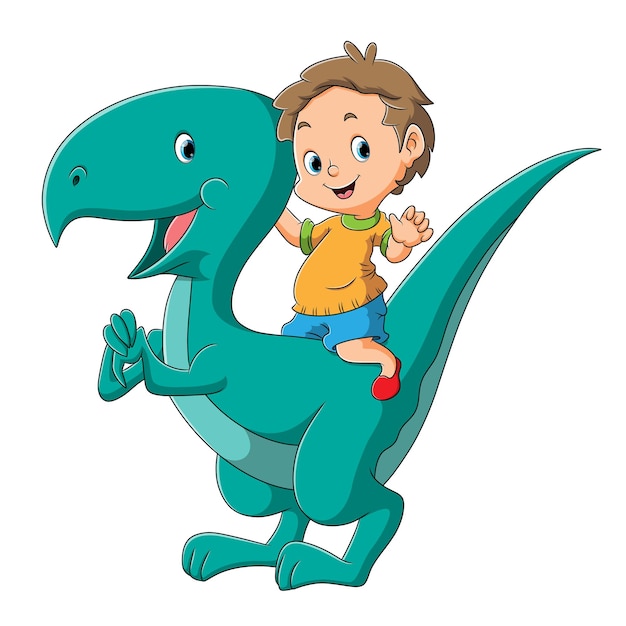 Der junge reitet den dinosaurier megalosaurus der illustration