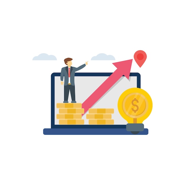 Vektor der junge steht auf dem dollardiagramm