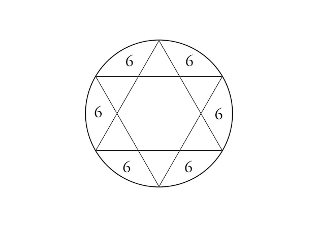 Vektor der kabbalistische tetragramm-stern von solomon mit der zahl des teufels-hexagramm-zeichens wurde von freimaurern verwendet